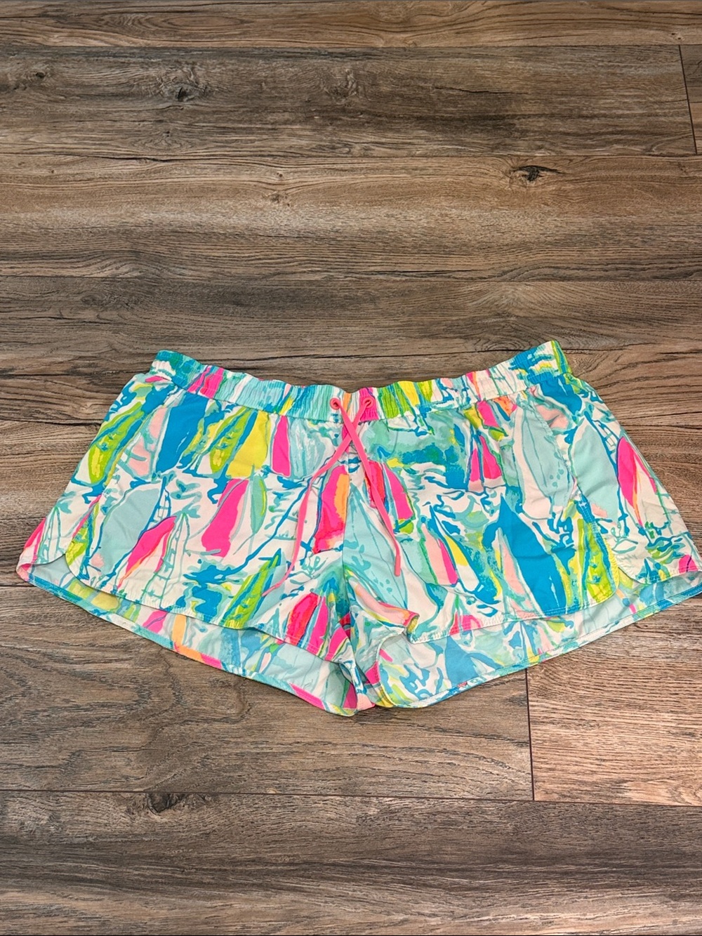 Lilly Pulitzer Multicolor Surfboard Print Athletic Shorts - Aqua, Pink, Yellow